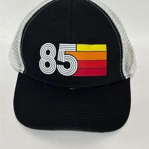 Black Mesh Trucker Hat with Retro 85 Design